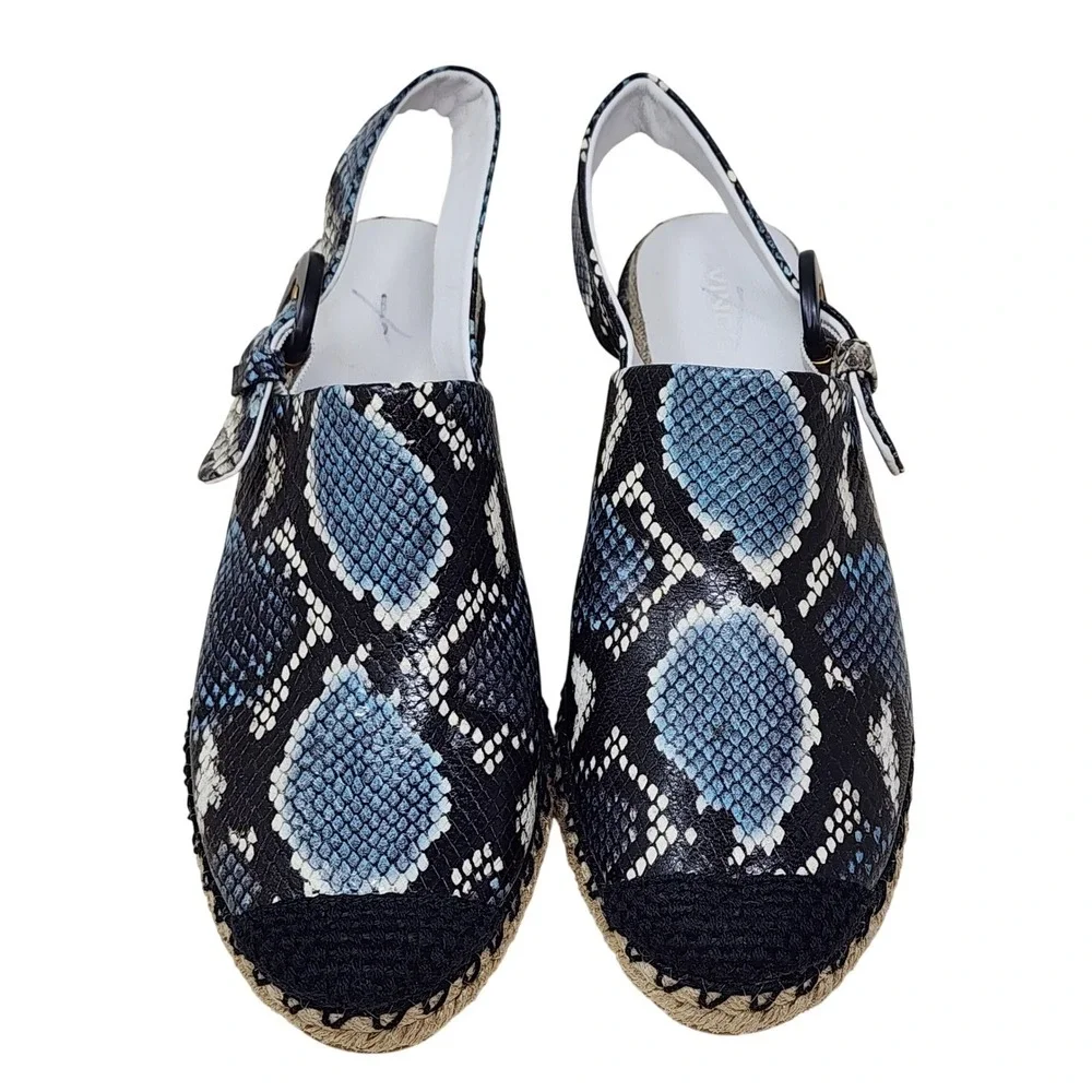 Vince Glyn Espadrille Wedge‎ Sandals 6 Wom Slingback Blue Snake Skin Leather NEW
